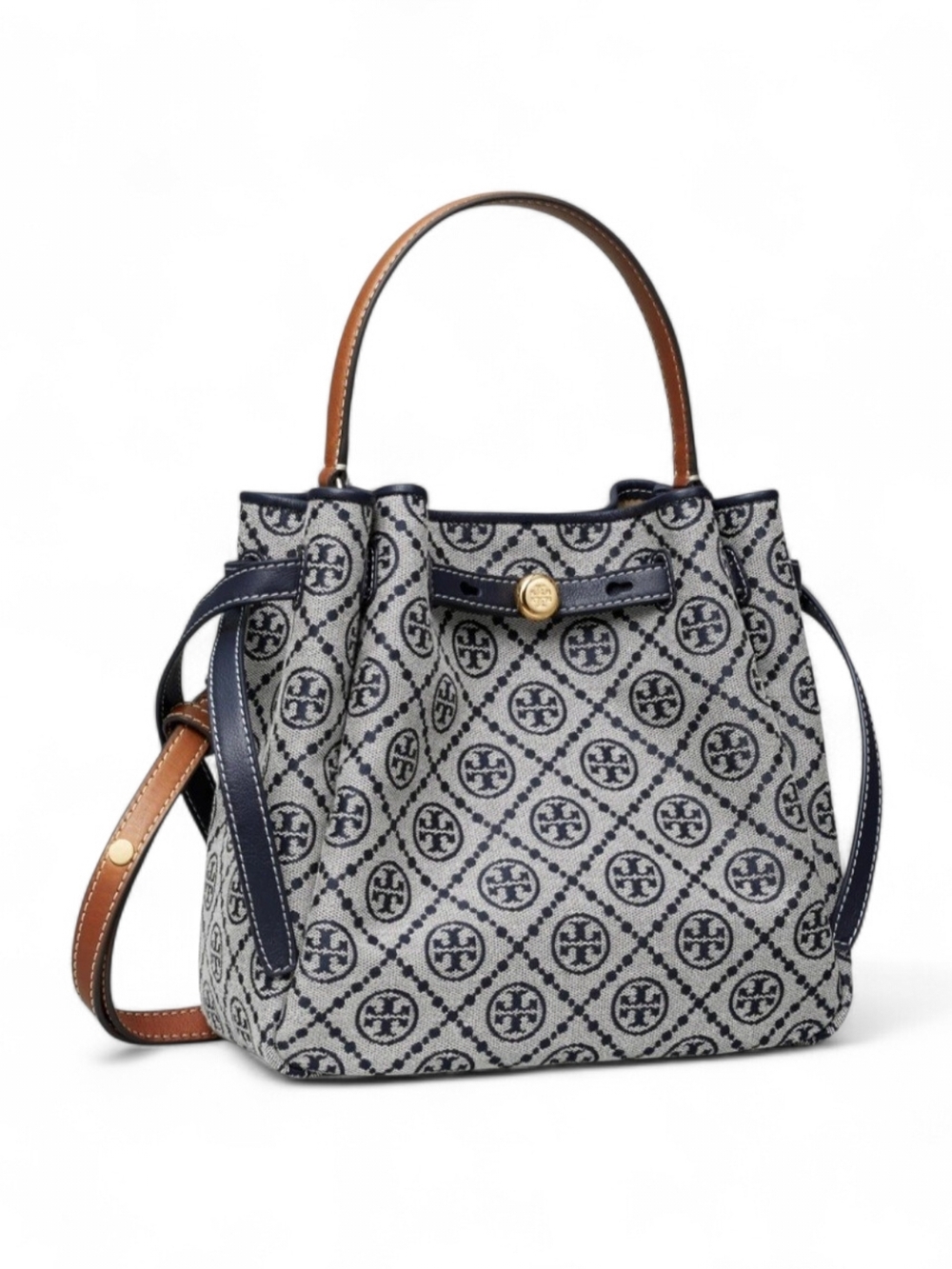 Tory Burch Navy and Cream Logo Jacquard Tote - Picture 4 of 5